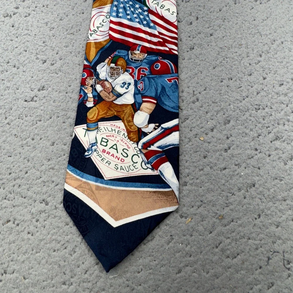 Tabasco Brand Silk Necktie Football Americana Advertising McIlhenny USA Novelty